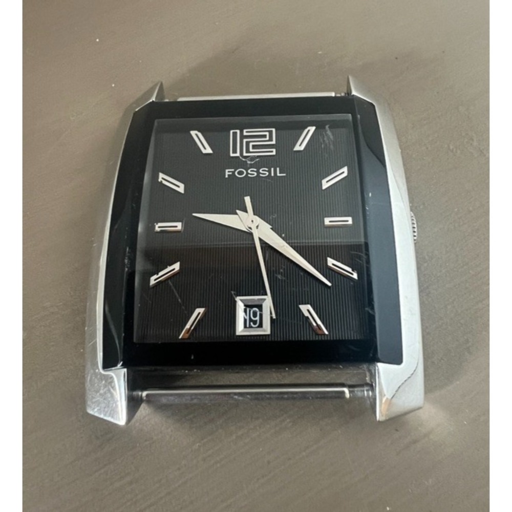 Fossil Arkitekt Watch Case FS-4118 Square Stainless Steel Black Dial Date Window